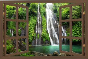 Naklejki na ścianę 3D okno z widokiem WODOSPAD W LESIE NATURA