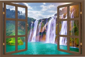 Naklejki na ścianę okno z widokiem widok na wodospad natura