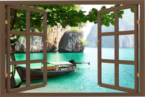 Naklejki na ścianę okno z widokiem do salonu sypialni Tajlandia łódka