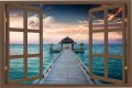 Naklejki na ścianę 3D okno z widokiem Malediwy ocean