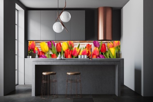FOTOTAPETA DO KUCHNI ZMYWALNA tulipany kwiaty kolorowe