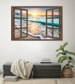 Naklejka ścienna do salonu WIDOK PRZEZ BRĄZOWE OKNO morze zachód słońca