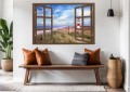 Naklejka ścienna do salonu WIDOK PRZEZ BRĄZOWE OKNO morze zachód słońca