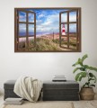 Naklejka ścienna do salonu WIDOK PRZEZ BRĄZOWE OKNO morze zachód słońca