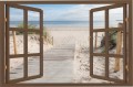 Naklejka ścienna do salonu WIDOK PRZEZ BRĄZOWE OKNO plaża morze piasek