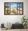 Naklejka ścienna do salonu WIDOK PRZEZ BRĄZOWE OKNO plaża piasek wydmy