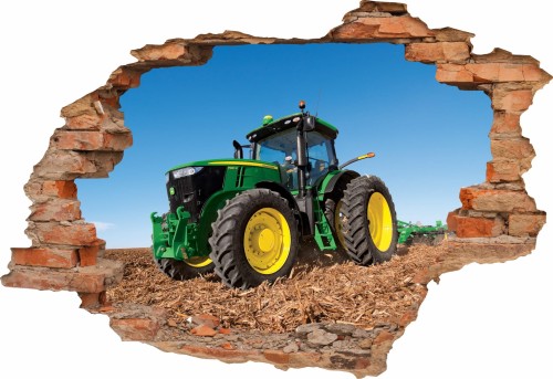 Naklejka NA ŚCIANĘ DZIURA 3D zielony traktor maszyny rolnicze