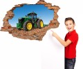 Naklejka NA ŚCIANĘ DZIURA 3D zielony traktor maszyny rolnicze
