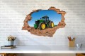 Naklejka NA ŚCIANĘ DZIURA 3D zielony traktor maszyny rolnicze