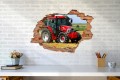 Naklejka ścienna dla dzieci DZIURA 3D czerwony traktor maszyny rolnicze
