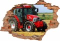 Naklejka ścienna dla dzieci DZIURA 3D czerwony traktor maszyny rolnicze