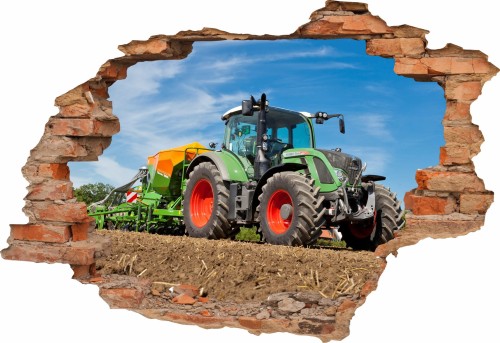 Naklejka DZIURA 3D zielony traktor pole zborze 