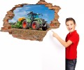 Naklejka DZIURA 3D zielony traktor pole zborze 