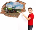 NAKLEJKA DZIURA 3D dla dzieci zielony kombajn pole
