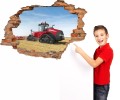 NAKLEJKA na ścianę DZIURA 3D farma czerwony traktor