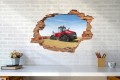 NAKLEJKA na ścianę DZIURA 3D farma czerwony traktor