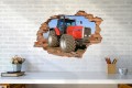 Naklejka na ścianę dla dzieci DZIURA 3D czerwony traktor maszyny rolnicze