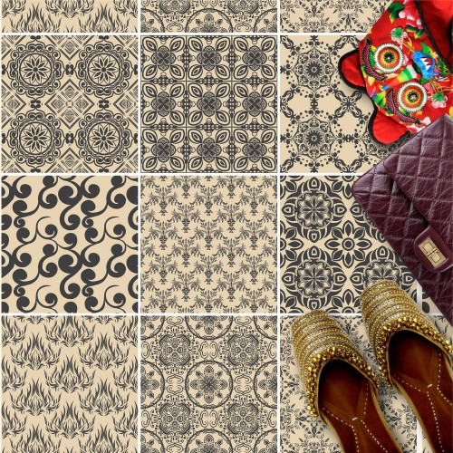 Naklejki na płytki podłogowe kuchenne łazienkowe PATCHWORK SEPIA DEKOR 
