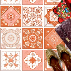 Naklejki na płytki podłogowe kuchenne łazienkowe samoprzylepne czerwone wzory portugalskie