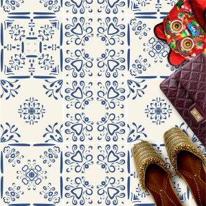 Naklejki na płytki podłogowe kuchenne łazienkowe samoprzylepne niebieski hiszpański wzór