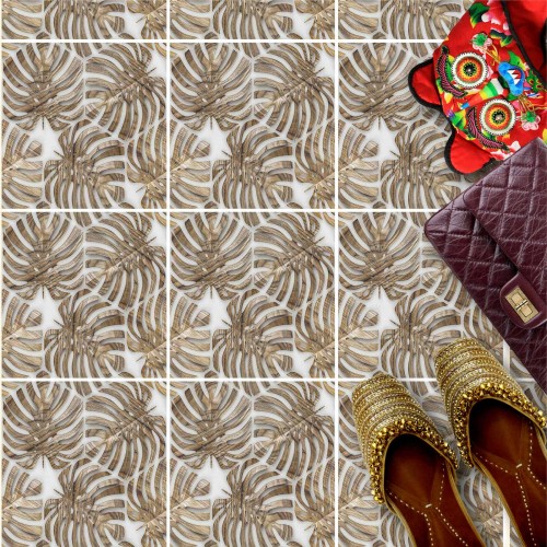 Naklejki na płytki podłogowe kuchenne łazienkowe samoprzylepne drewniane liście monstery