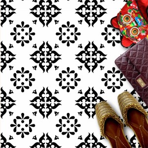 Naklejki na płytki podłogowe kuchenne łazienkowe samoprzylepne czarno białe elementy kwiatowe