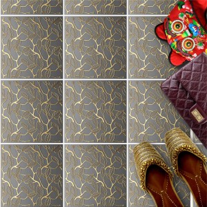 Naklejki na płytki podłogowe kuchenne łazienkowe samoprzylepne delikatne złote kwiatowe linie