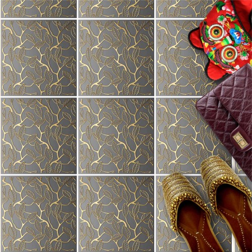 Naklejki na płytki podłogowe kuchenne łazienkowe samoprzylepne delikatne złote kwiatowe linie