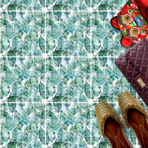 Naklejki na płytki podłogowe kuchenne łazienkowe samoprzylepne liście w odcieniach zielenii