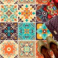 Naklejki na płytki podłogowe kuchenne łazienkowe samoprzylepne kolorowy indyjski patchwork