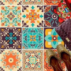 Naklejki na płytki podłogowe kuchenne łazienkowe samoprzylepne kolorowy indyjski patchwork