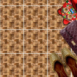 Naklejki na płytki podłogowe kuchenne łazienkowe samoprzylepne mozaika drewniany sześcian