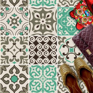 Naklejki na płytki podłogowe kuchenne łazienkowe samoprzylepne marokański szmaragd