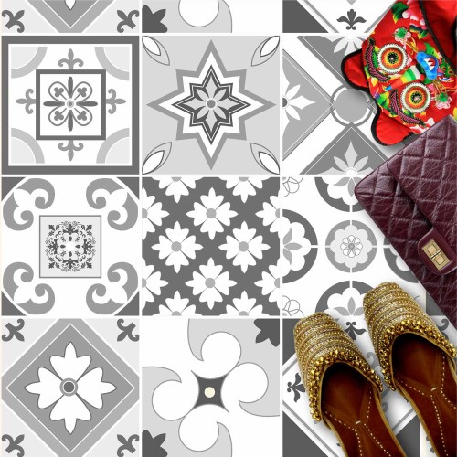 Naklejki na płytki podłogowe kuchenne łazienkowe samoprzylepne marokańskie szarości
