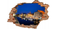 NAKLEJKA DZIURA 3D naklejka na ścianę PORT NOCĄ MIASTO