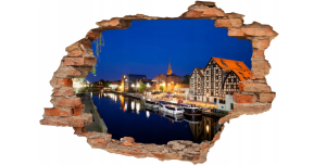 NAKLEJKA DZIURA 3D naklejka na ścianę PORT NOCĄ MIASTO