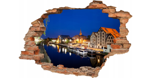 NAKLEJKA DZIURA 3D naklejka na ścianę PORT NOCĄ MIASTO