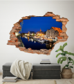 NAKLEJKA DZIURA 3D naklejka na ścianę PORT NOCĄ MIASTO