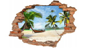FOTOTAPETA 3D SAMOPRZYLEPNA naklejka dziura w ścianie PLAŻA PALMY ŁÓDKI