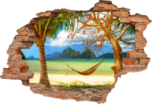 FOTOTAPETA 3D SAMOPRZYLEPNA naklejka ścienna dziura PLAŻA PIASEK HAMAK