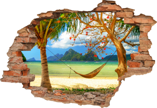 FOTOTAPETA 3D SAMOPRZYLEPNA naklejka ścienna dziura PLAŻA PIASEK HAMAK