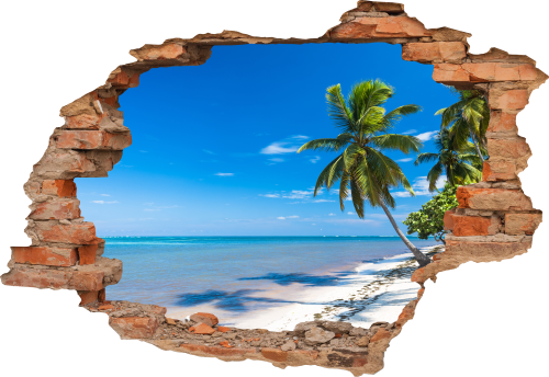 FOTOTAPETA 3D SAMOPRZYLEPNA dekoracyjna naklejka DZIURA palmy tropiki morze