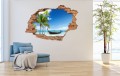 FOTOTAPETA 3D SAMOPRZYLEPNA naklejka dziura na ścianę ŁÓDKA NA PLAŻY PALMY