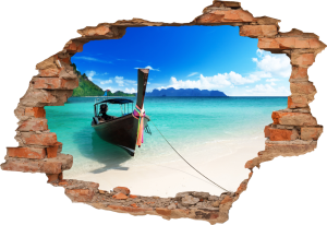 FOTOTAPETA 3D SAMOPRZYLEPNA naklejka ścienna dziura w ścianie ŁÓDKA OCEAN