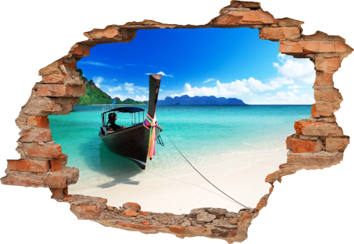 FOTOTAPETA 3D SAMOPRZYLEPNA naklejka ścienna dziura w ścianie ŁÓDKA OCEAN