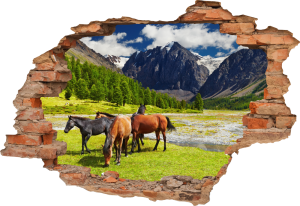 FOTOTAPETA 3D SAMOPRZYLEPNA naklejka dziura w ścianie POLANA KONIE STADO