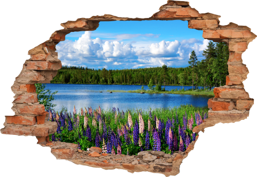 FOTOTAPETA 3D SAMOPRZYLEPNA naklejka dekoracyjna NATURA KWIATY JEZIORO