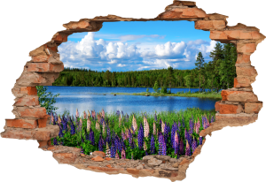 FOTOTAPETA 3D SAMOPRZYLEPNA DZIURA W ŚCIANIE LAWENDA POLE ZACHÓD SŁOŃCA