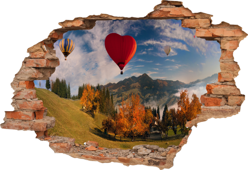 FOTOTAPETA 3D SAMOPRZYLEPNA naklejka ścienna do salonu WZGÓRZA BALONY GÓRY