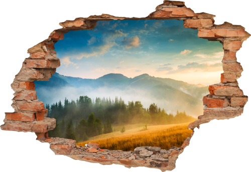 FOTOTAPETA 3D SAMOPRZYLEPNA naklejka dziura w ścianie GÓRY SZCZYTY SŁOŃCE